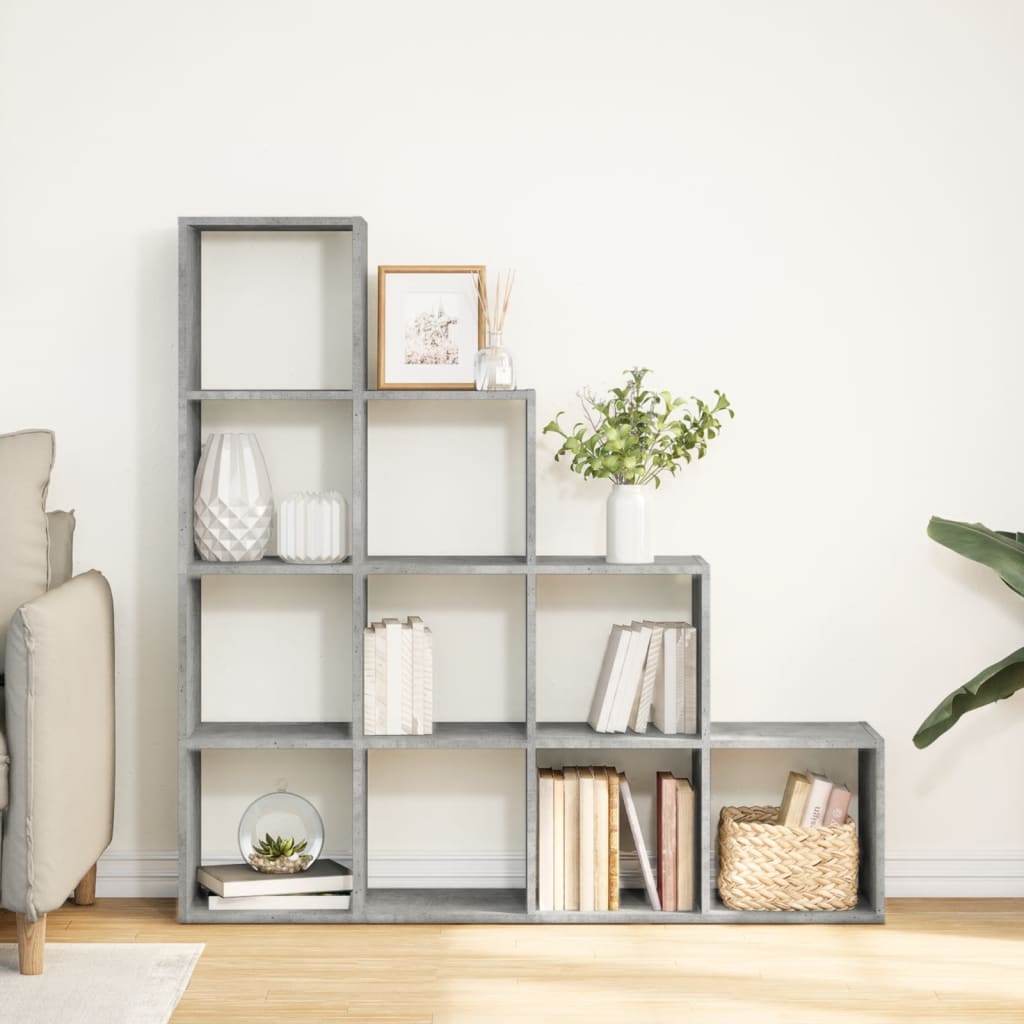 Room Divider Bookcase 4-Tier Concrete Grey 131,5x29x131,5 cm Engineered Wood