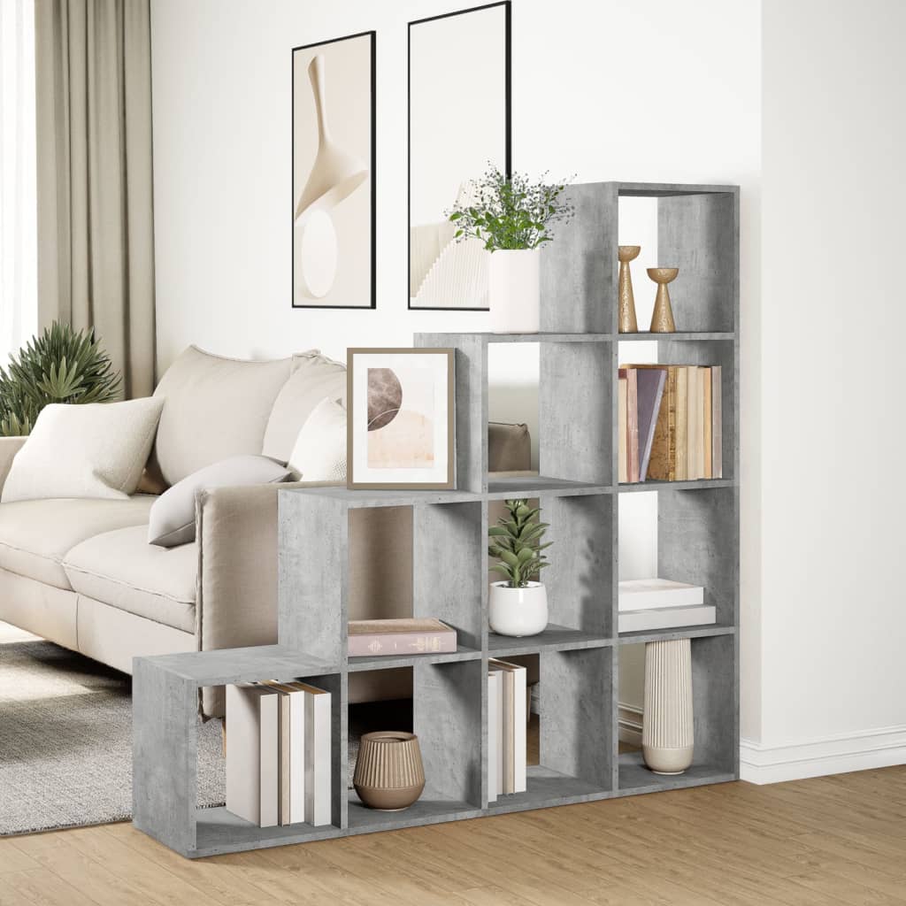 Room Divider Bookcase 4-Tier Concrete Grey 131,5x29x131,5 cm Engineered Wood