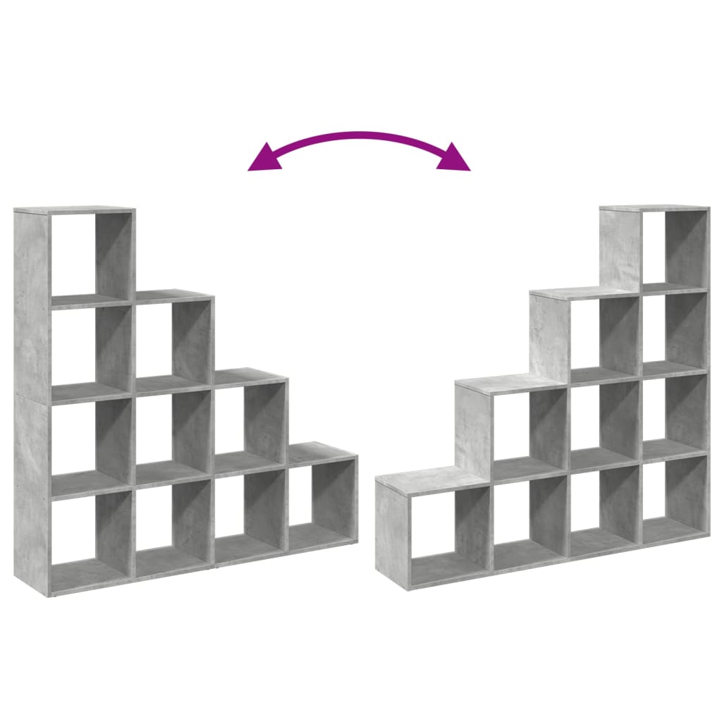 Room Divider Bookcase 4-Tier Concrete Grey 131,5x29x131,5 cm Engineered Wood