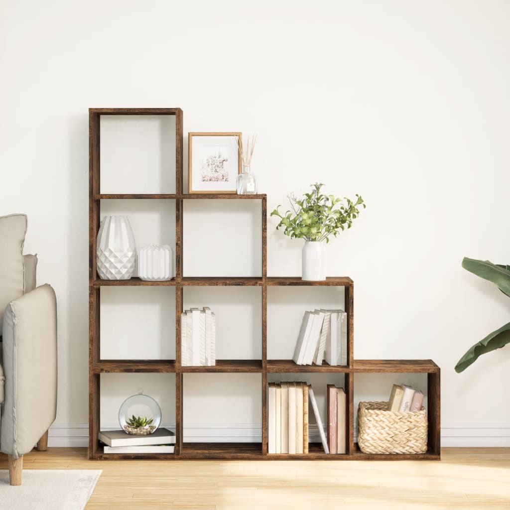 Room Divider Bookcase 4-Tier Smoked Oak 131,5x29x131,5 cm Engineered Wood