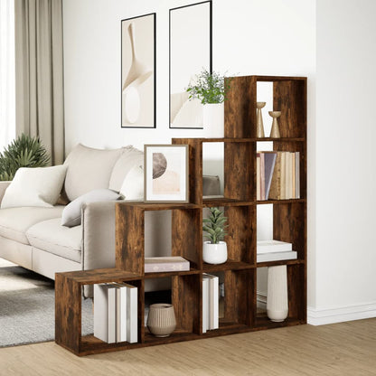 Room Divider Bookcase 4-Tier Smoked Oak 131,5x29x131,5 cm Engineered Wood