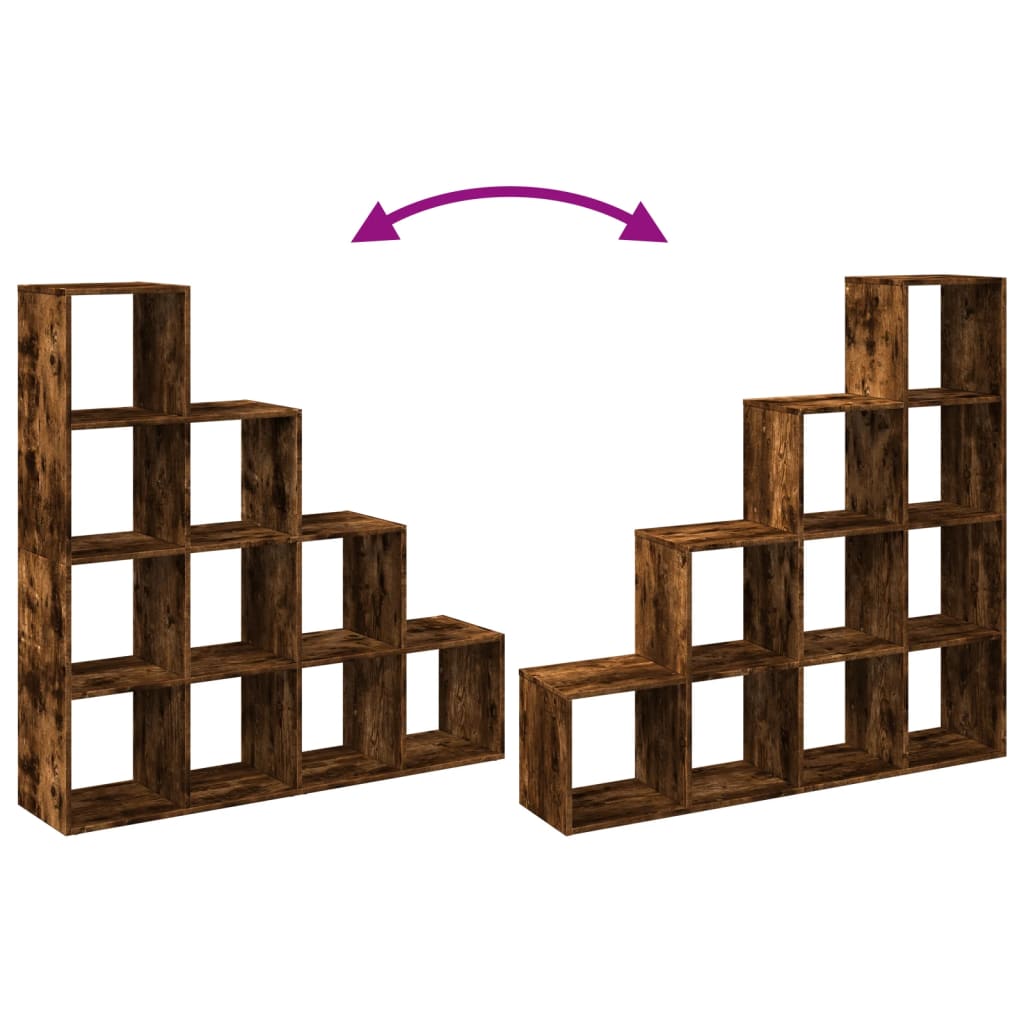 Room Divider Bookcase 4-Tier Smoked Oak 131,5x29x131,5 cm Engineered Wood