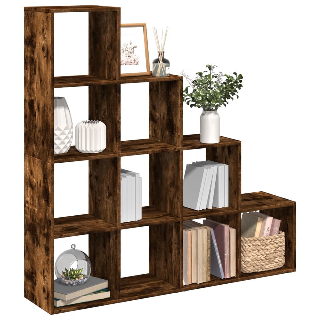 Room Divider Bookcase 4-Tier Smoked Oak 131,5x29x131,5 cm Engineered Wood