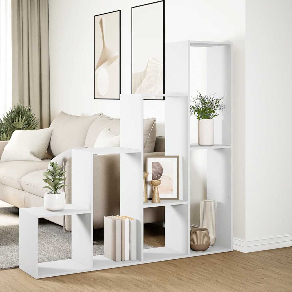 Room Divider Bookcase 4-Tier White 143,5x29x143,5 cm Engineered Wood