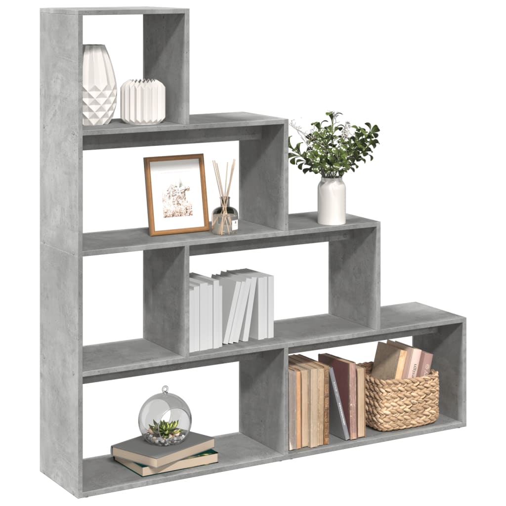 Room Divider Bookcase 4-Tier Concrete Grey 143,5x29x143,5 cm Engineered Wood