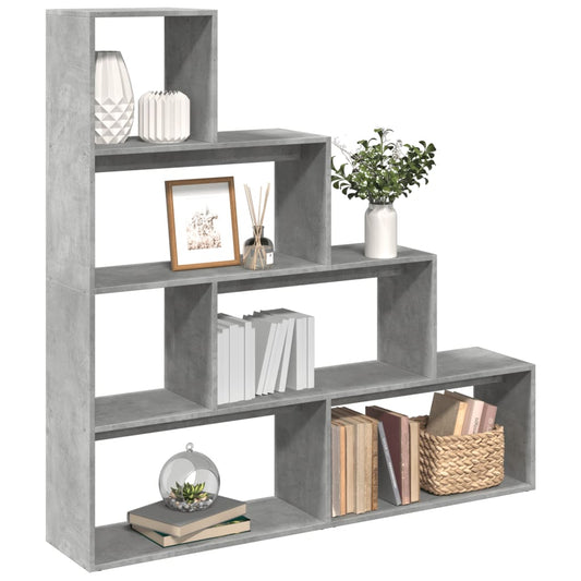 Room Divider Bookcase 4-Tier Concrete Grey 143,5x29x143,5 cm Engineered Wood