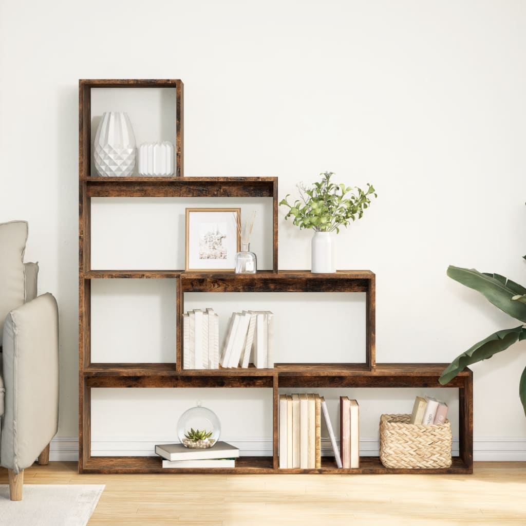 Room Divider Bookcase 4-Tier Smoked Oak 143,5x29x143,5 cm Engineered Wood