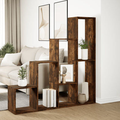 Room Divider Bookcase 4-Tier Smoked Oak 143,5x29x143,5 cm Engineered Wood