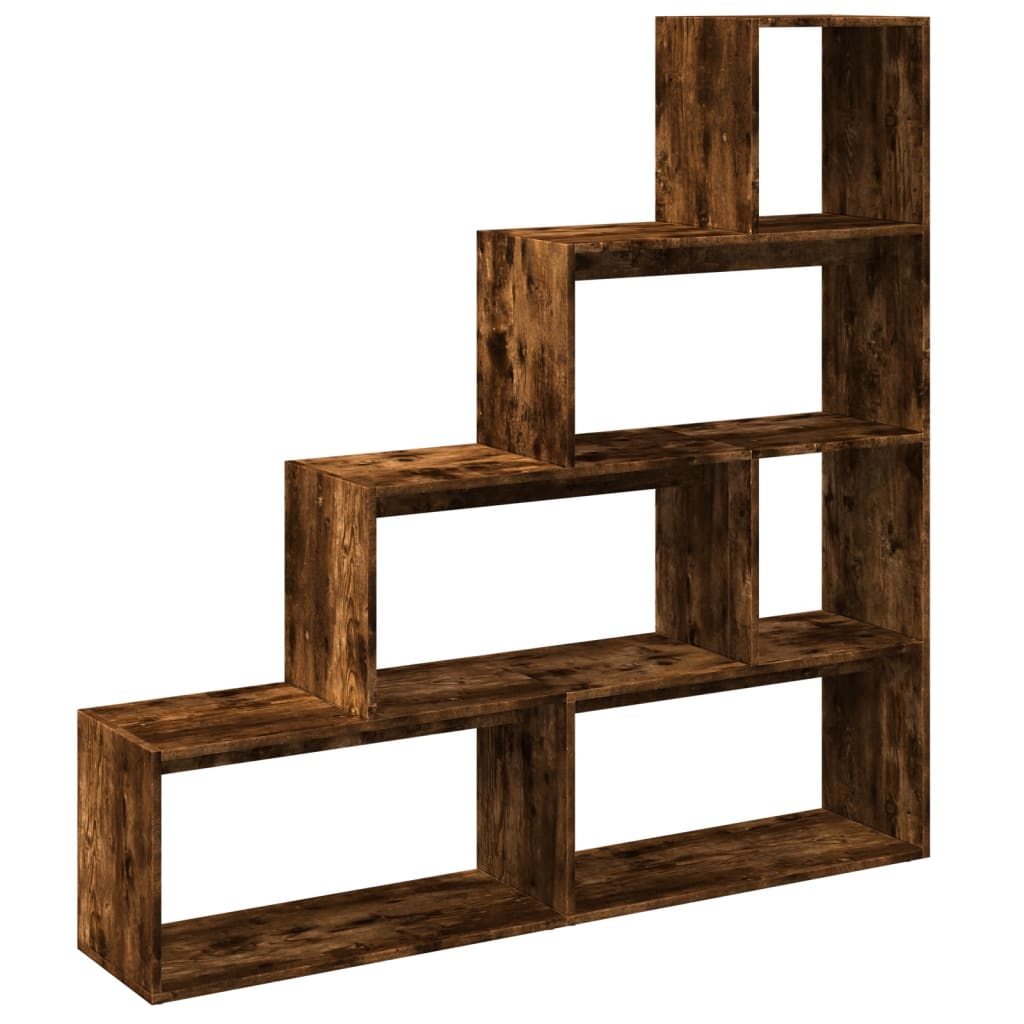 Room Divider Bookcase 4-Tier Smoked Oak 143,5x29x143,5 cm Engineered Wood