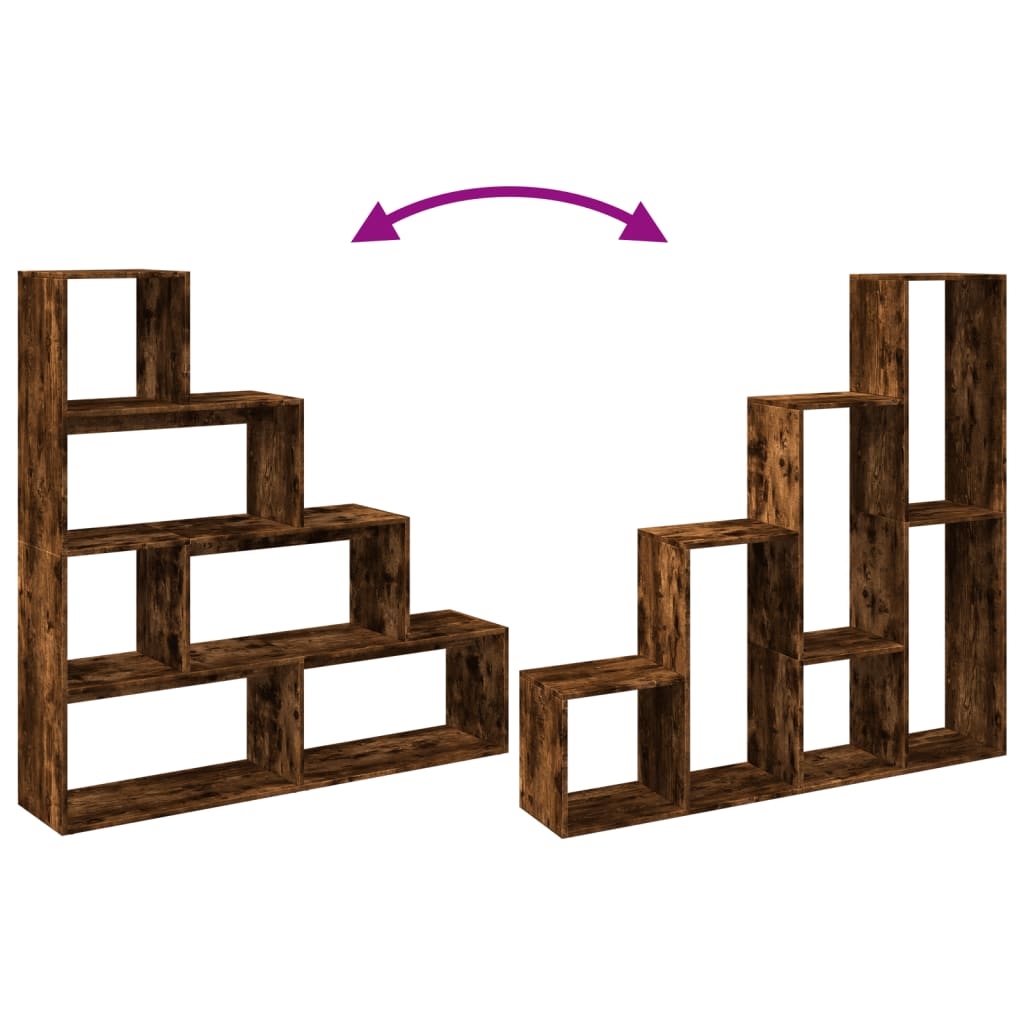 Room Divider Bookcase 4-Tier Smoked Oak 143,5x29x143,5 cm Engineered Wood