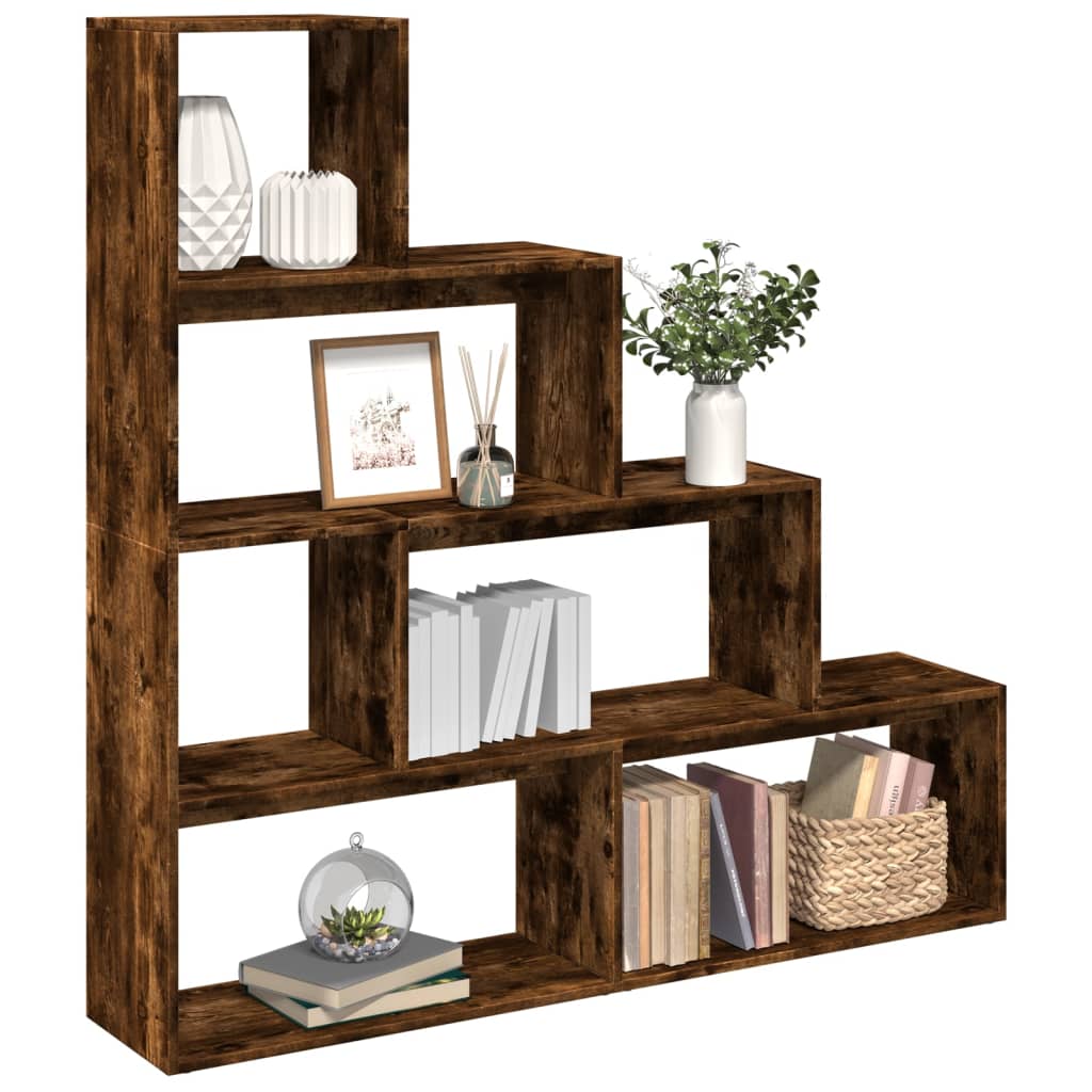 Room Divider Bookcase 4-Tier Smoked Oak 143,5x29x143,5 cm Engineered Wood