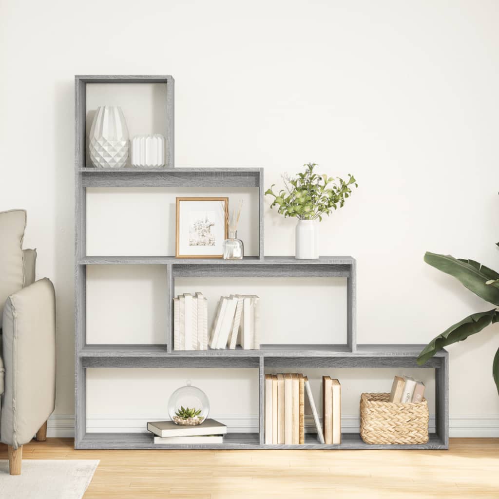 Room Divider Bookcase 4-Tier Grey Sonoma 143,5x29x143,5 cm Engineered Wood