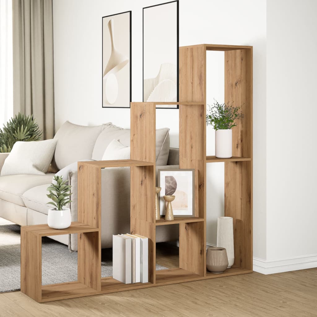 Room Divider Bookcase 4-Tier Artisan Oak 143,5x29x143,5 cm Engineered Wood