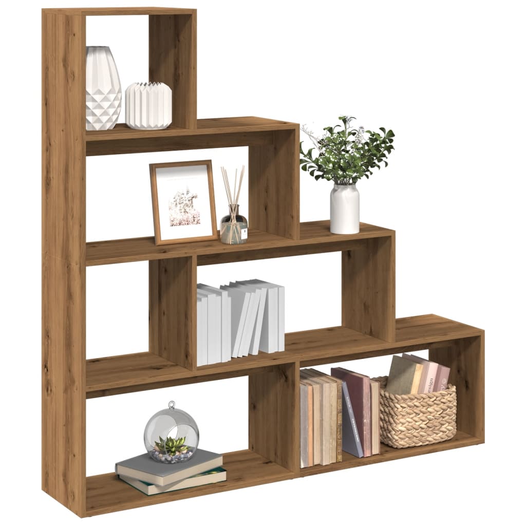 Room Divider Bookcase 4-Tier Artisan Oak 143,5x29x143,5 cm Engineered Wood