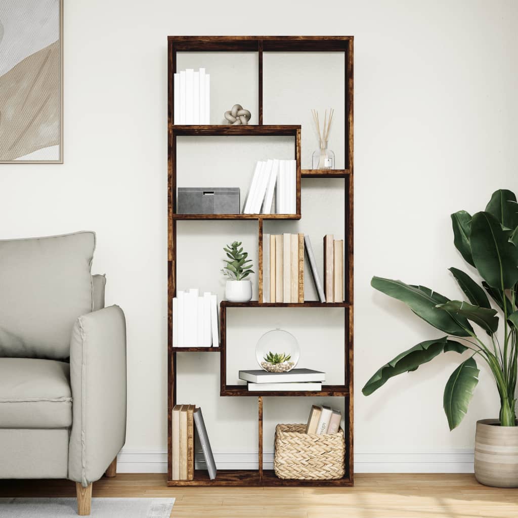 Room Divider Bookcase Smoked Oak 67x25x161,5 cm Engineered Wood