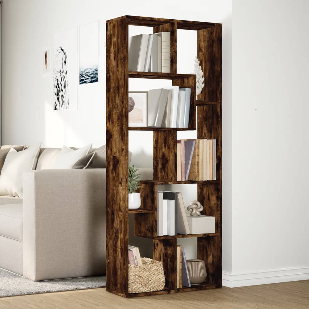 Room Divider Bookcase Smoked Oak 67x25x161,5 cm Engineered Wood