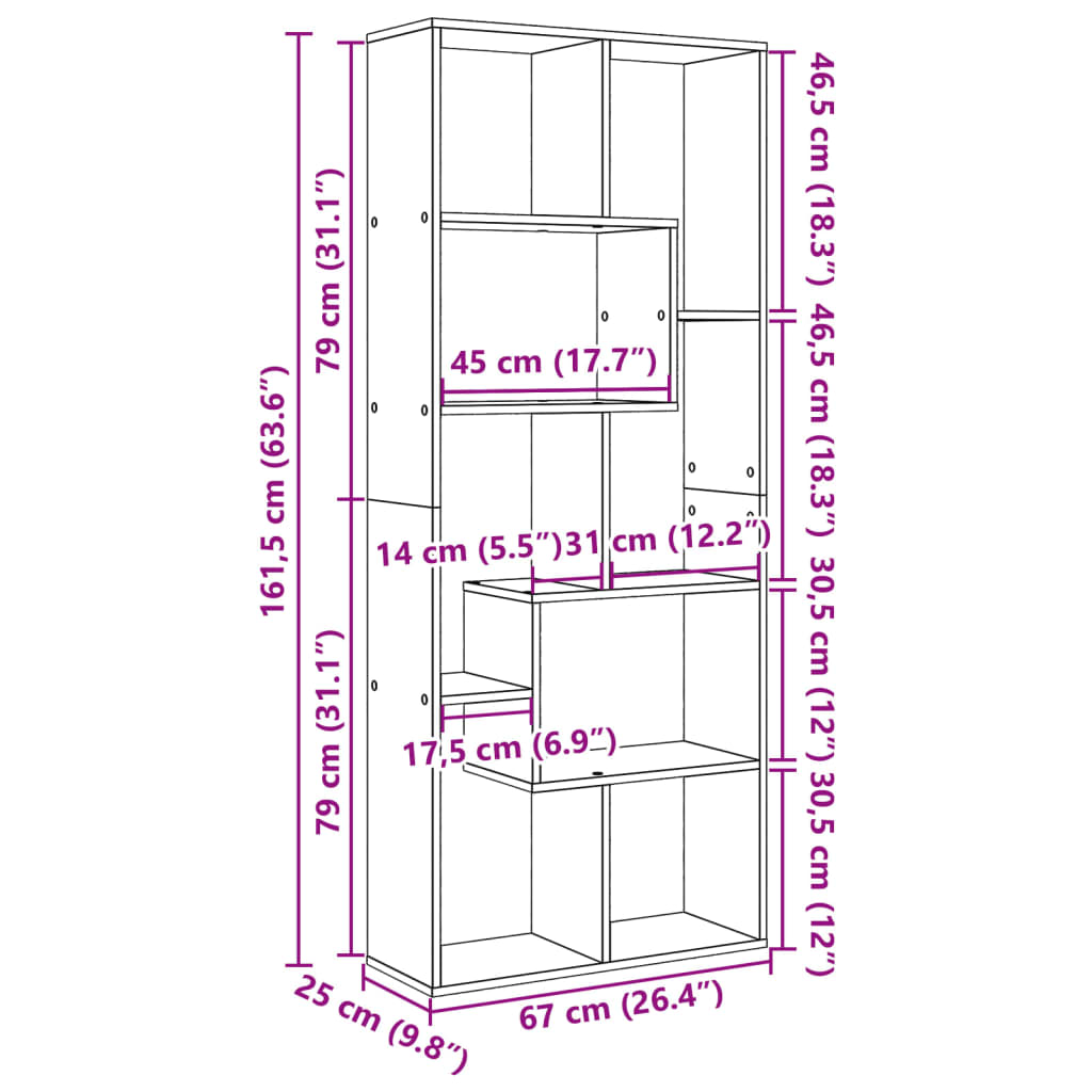 Room Divider Bookcase Old Wood 67x25x161,5 cm Engineered Wood