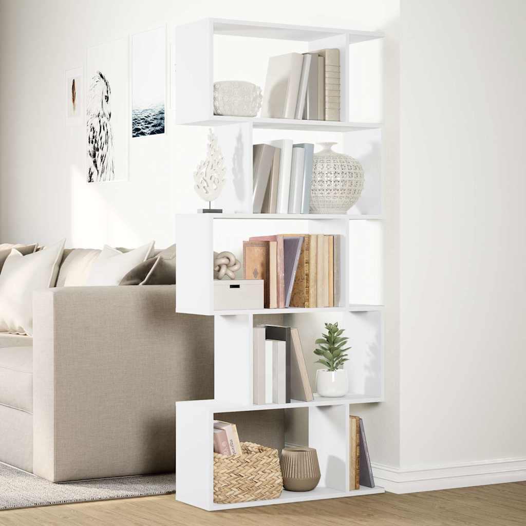 Room Divider Bookcase 5-Tier White 70x24x161 cm Engineered Wood