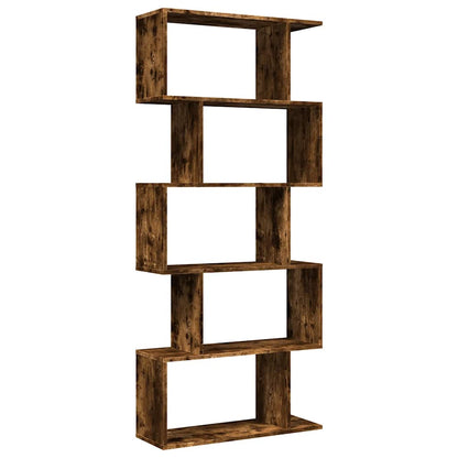 Room Divider Bookcase 5-Tier Smoked Oak 70x24x161 cm Engineered Wood