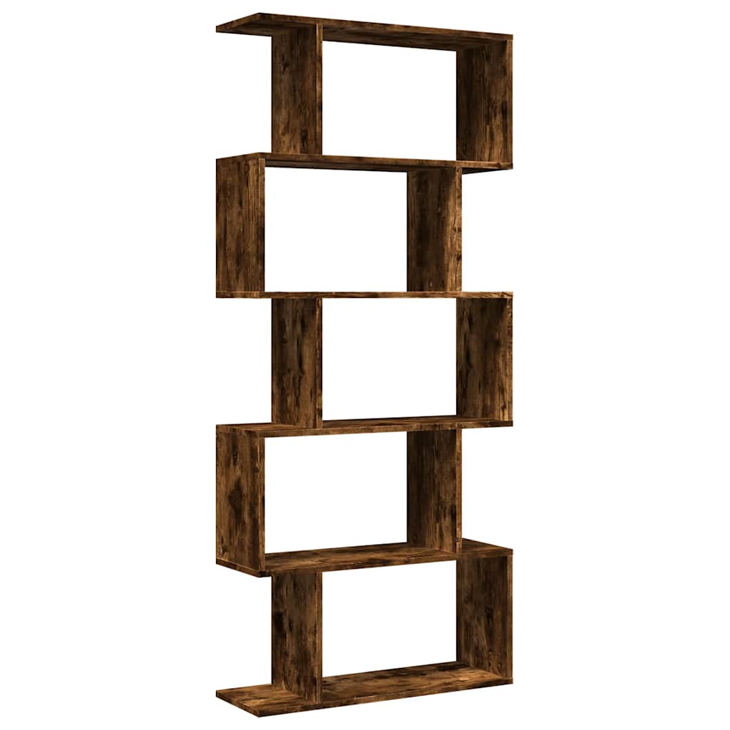 Room Divider Bookcase 5-Tier Smoked Oak 70x24x161 cm Engineered Wood