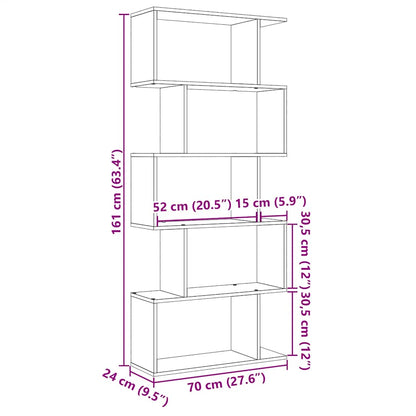 Room Divider Bookcase 5-Tier Smoked Oak 70x24x161 cm Engineered Wood