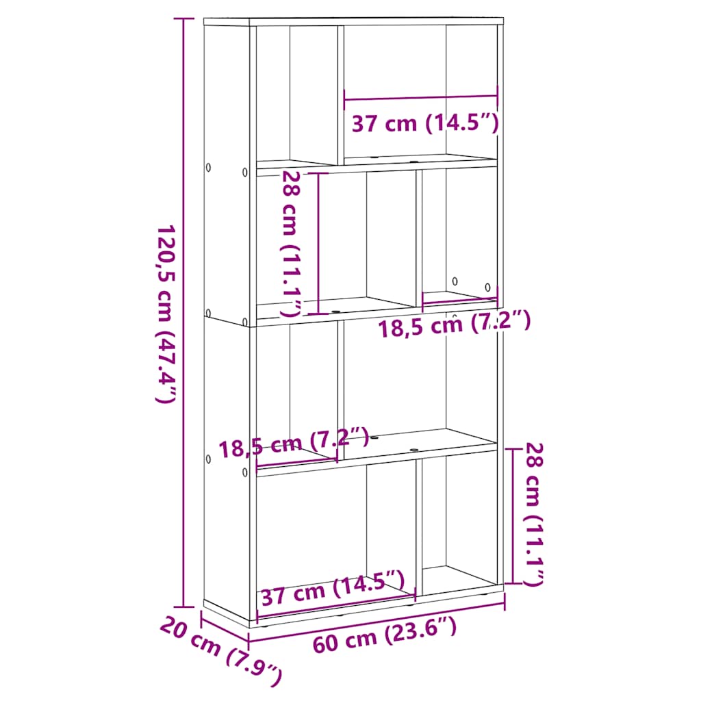 Bookcase White 60x20x120.5 cm Engineered Wood