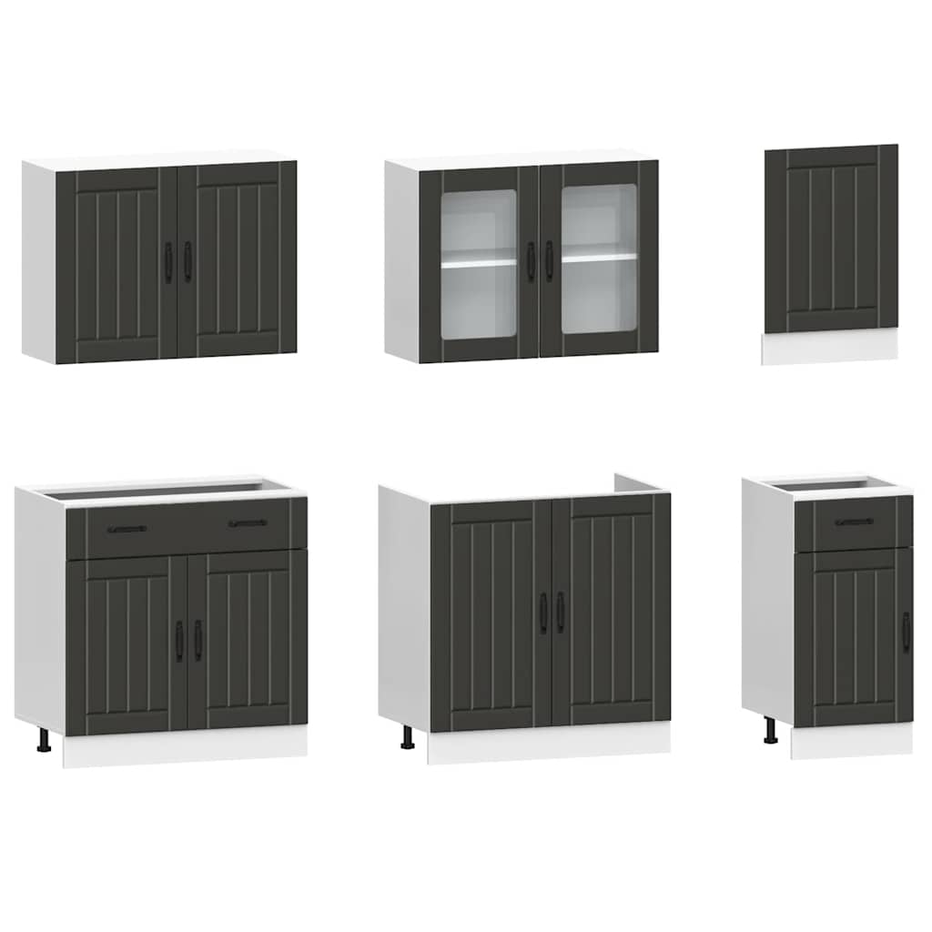 7 Piece Kitchen Cabinet Set Kalmar Black Engineered Wood