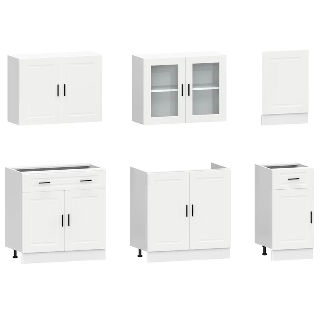 7 Piece Kitchen Cabinet Set Porto White Engineered Wood