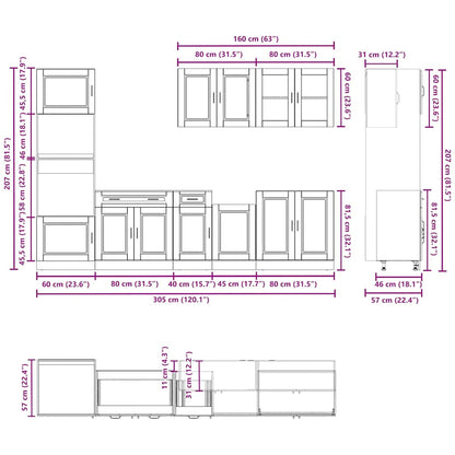 7 Piece Kitchen Cabinet Set Porto Black Engineered Wood