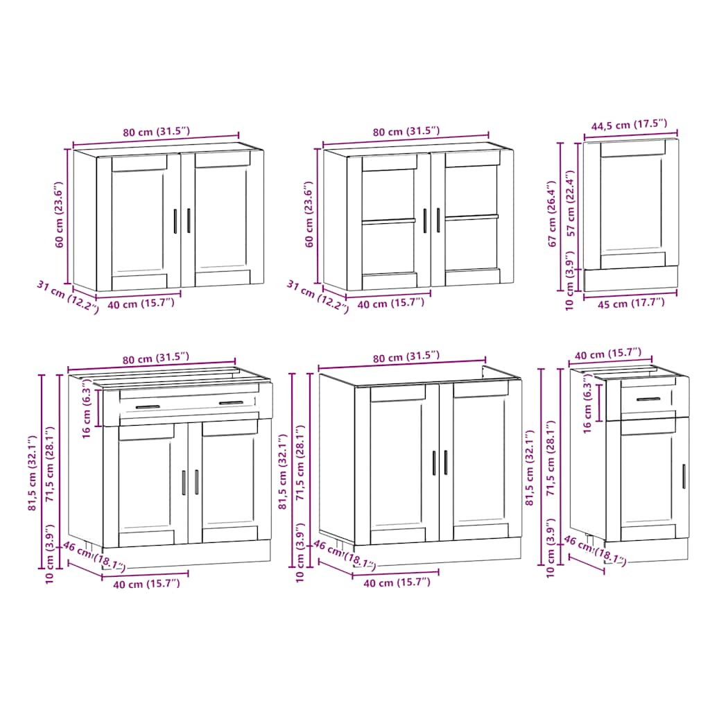 7 Piece Kitchen Cabinet Set Porto Black Engineered Wood