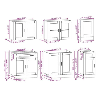 7 Piece Kitchen Cabinet Set Porto Black Engineered Wood