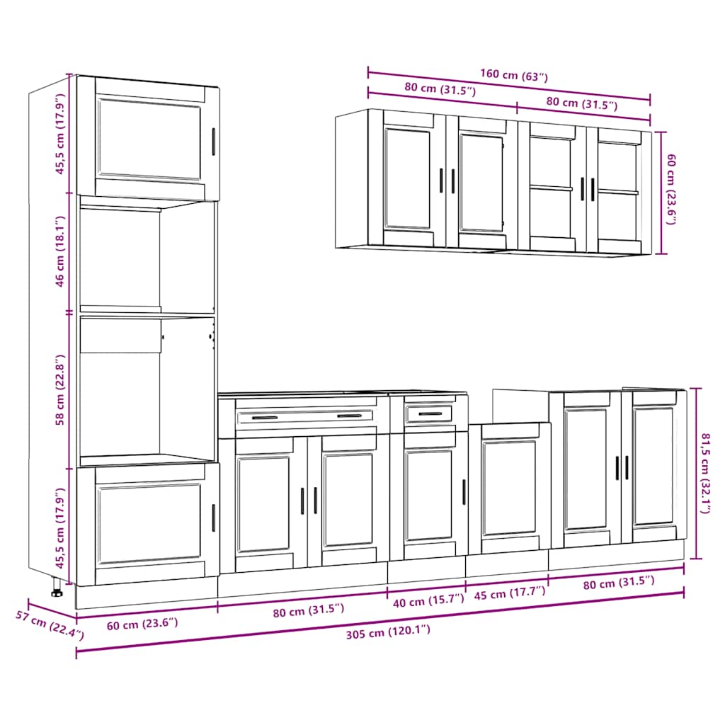 7 Piece Kitchen Cabinet Set Porto Black Engineered Wood
