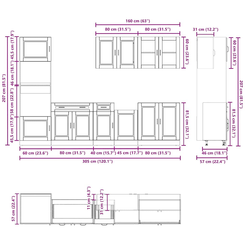 7 Piece Kitchen Cabinet Set Porto Sonoma Oak Engineered Wood