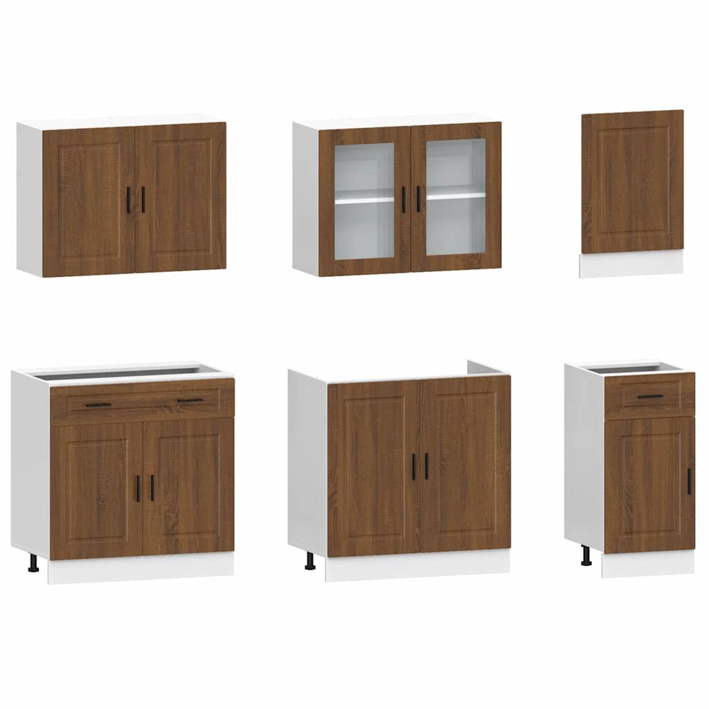 7 Piece Kitchen Cabinet Set Porto Brown Oak Engineered Wood