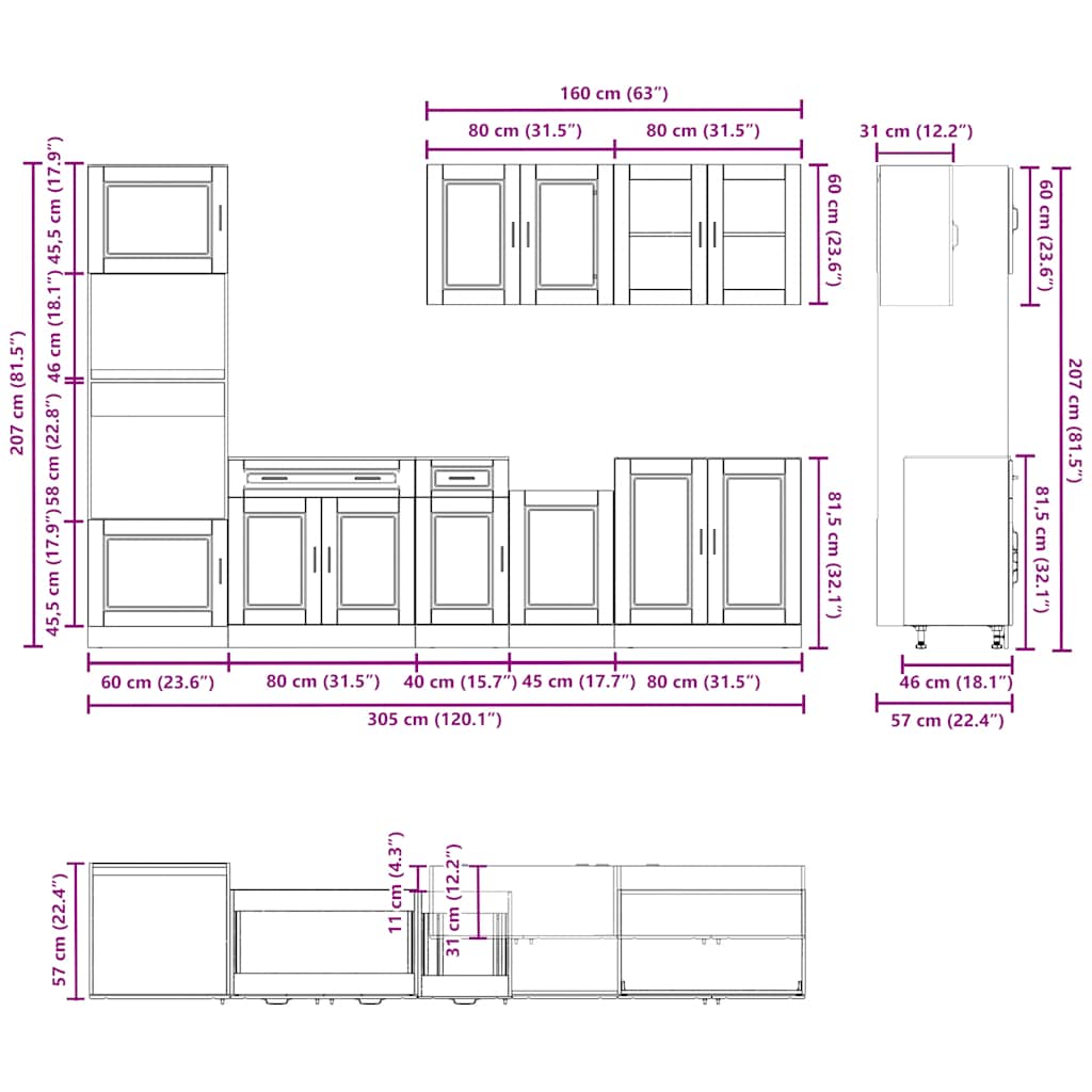 7 Piece Kitchen Cabinet Set Porto Old Wood Engineered Wood