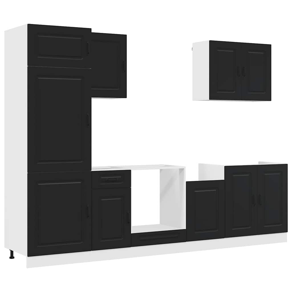 7 Piece Kitchen Cabinet Set "Kalmar" Black Engineered Wood