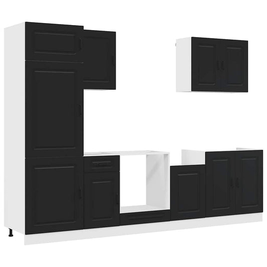 7 Piece Kitchen Cabinet Set "Kalmar" Black Engineered Wood