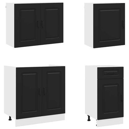 7 Piece Kitchen Cabinet Set "Kalmar" Black Engineered Wood