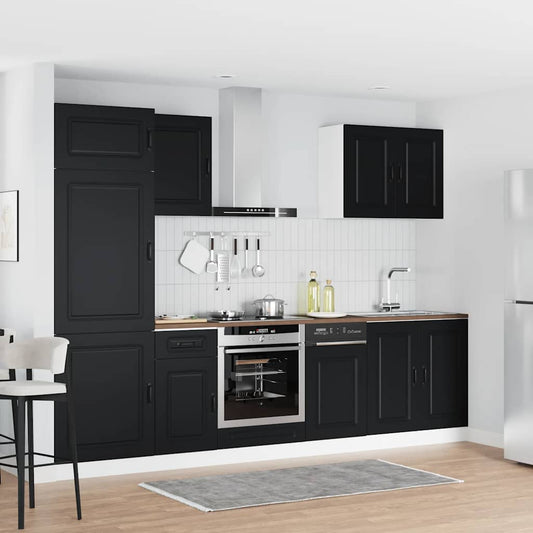 7 Piece Kitchen Cabinet Set "Kalmar" Black Engineered Wood