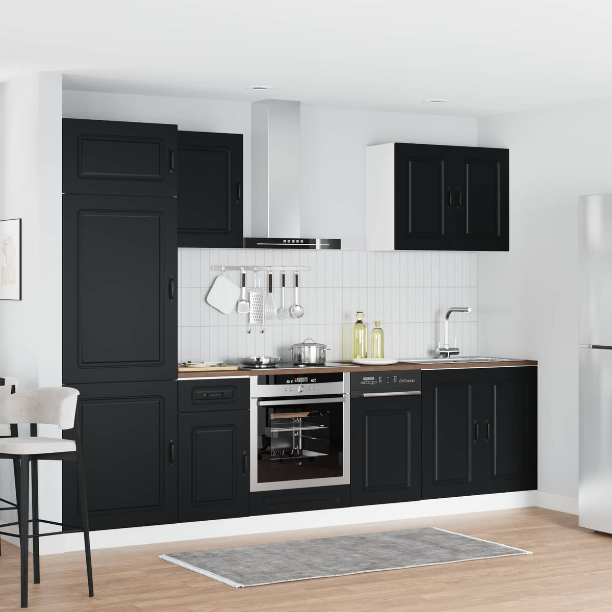 7 Piece Kitchen Cabinet Set "Kalmar" Black Engineered Wood