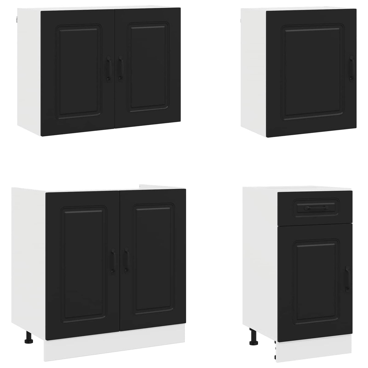 7 Piece Kitchen Cabinet Set "Kalmar" Black Engineered Wood