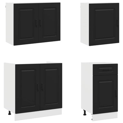 7 Piece Kitchen Cabinet Set "Kalmar" Black Engineered Wood