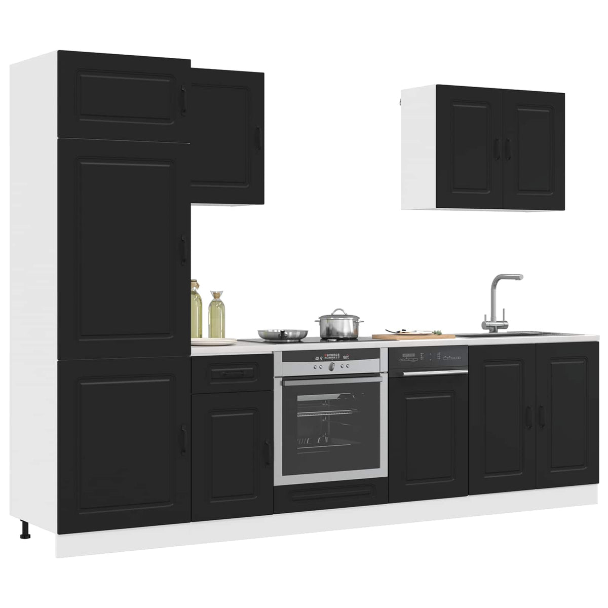 7 Piece Kitchen Cabinet Set "Kalmar" Black Engineered Wood