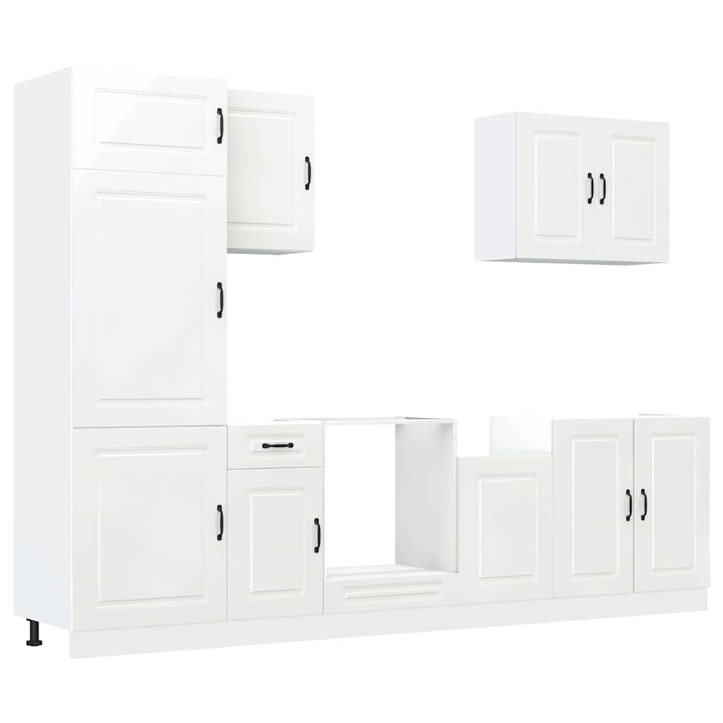 7 Piece Kitchen Cabinet Set Kalmar High Gloss White Engineered Wood