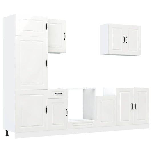 7 Piece Kitchen Cabinet Set Kalmar High Gloss White Engineered Wood