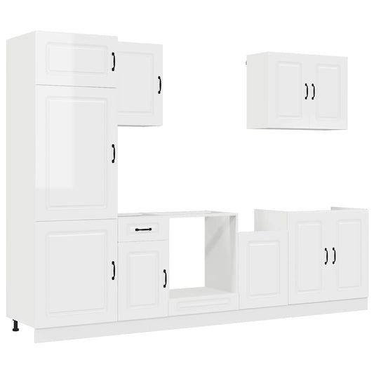 7 Piece Kitchen Cabinet Set "Kalmar" High Gloss White