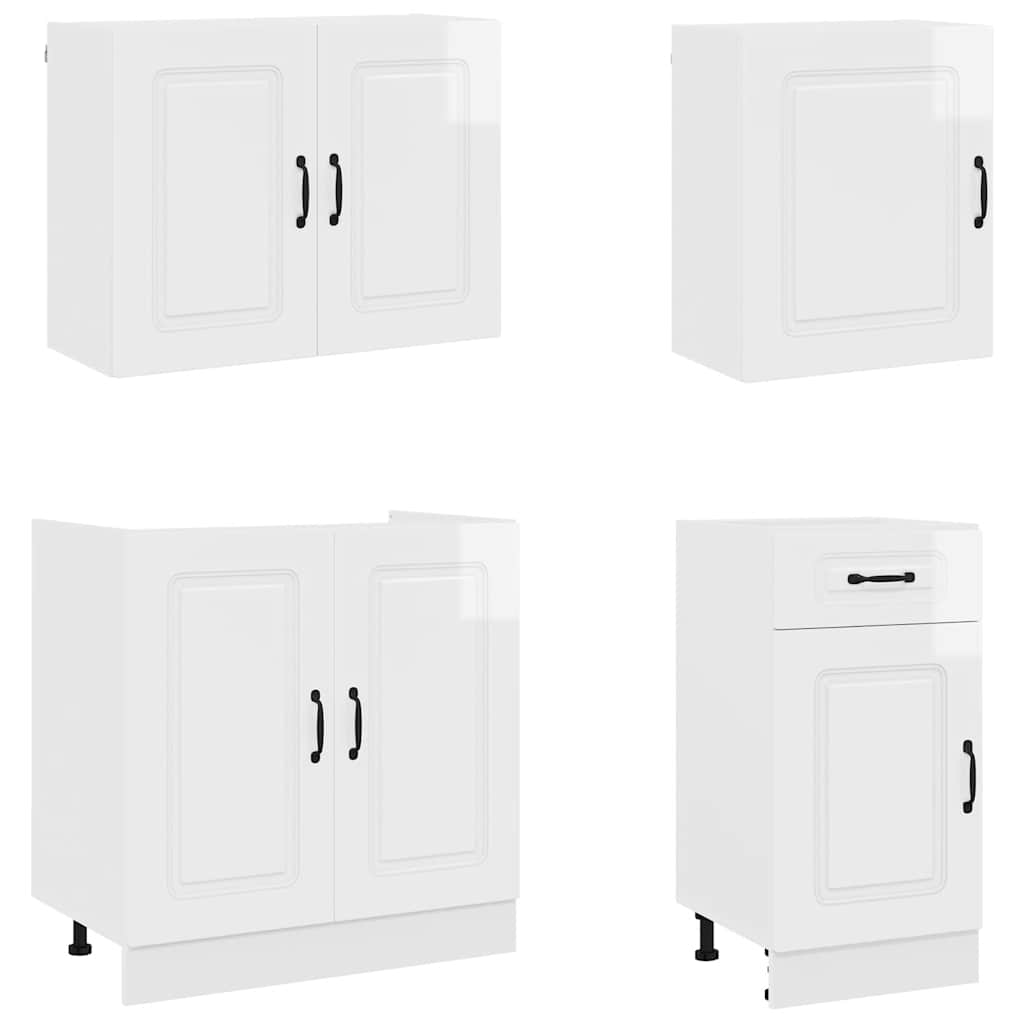 7 Piece Kitchen Cabinet Set "Kalmar" High Gloss White