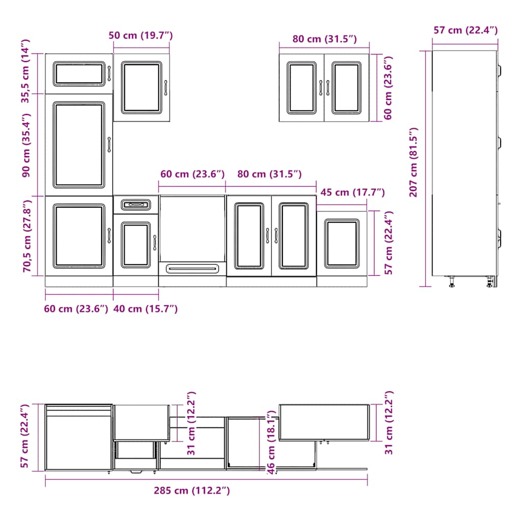 7 Piece Kitchen Cabinet Set Kalmar High Gloss White Engineered Wood