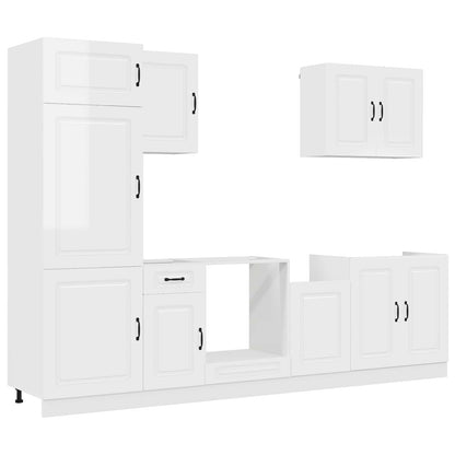 7 Piece Kitchen Cabinet Set "Kalmar" High Gloss White