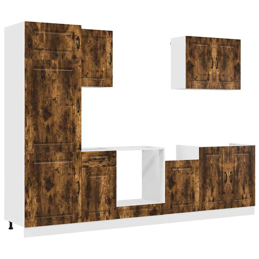 7 Piece Kitchen Cabinet Set "Kalmar" Smoked Oak Engineered Wood